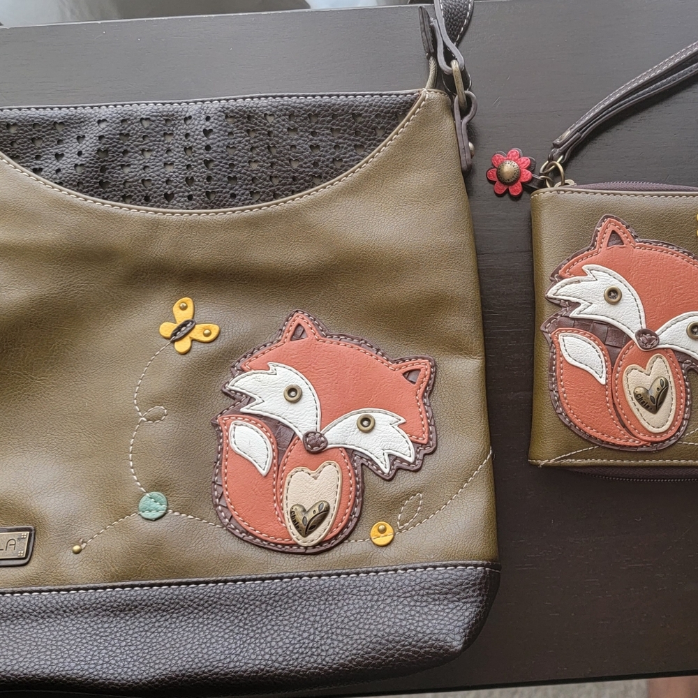 Chala matching set! Messenger/tote and zip around wristlet/wallet-Fox Olive